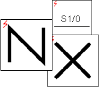 1-1-Markierung, Parkverbotsfläche in N-Form,  Parkverbotsfläche in X-Form